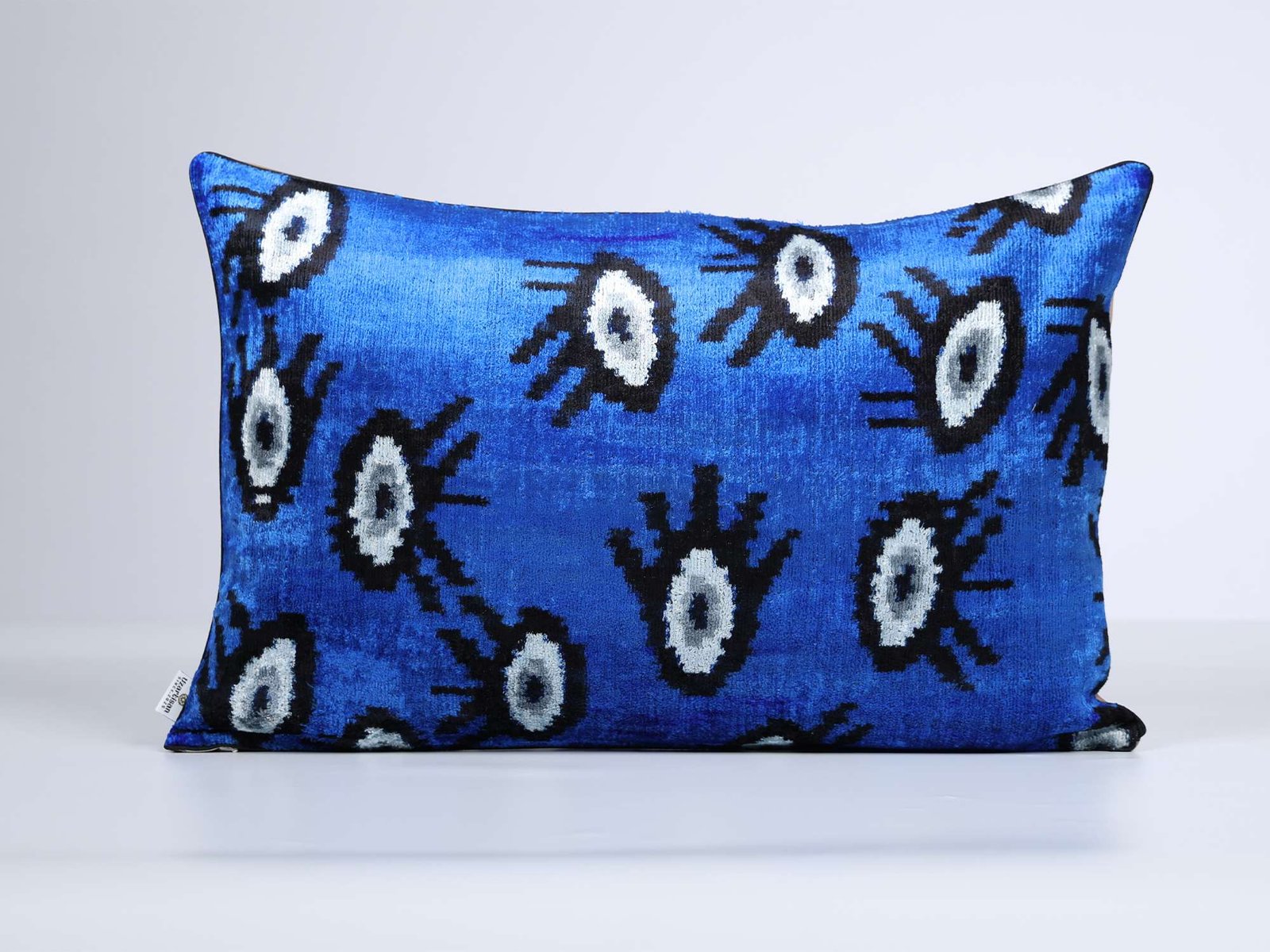 Evil Eye Handwoven Silk Velvet Ikat Lumbar Pillow Cover