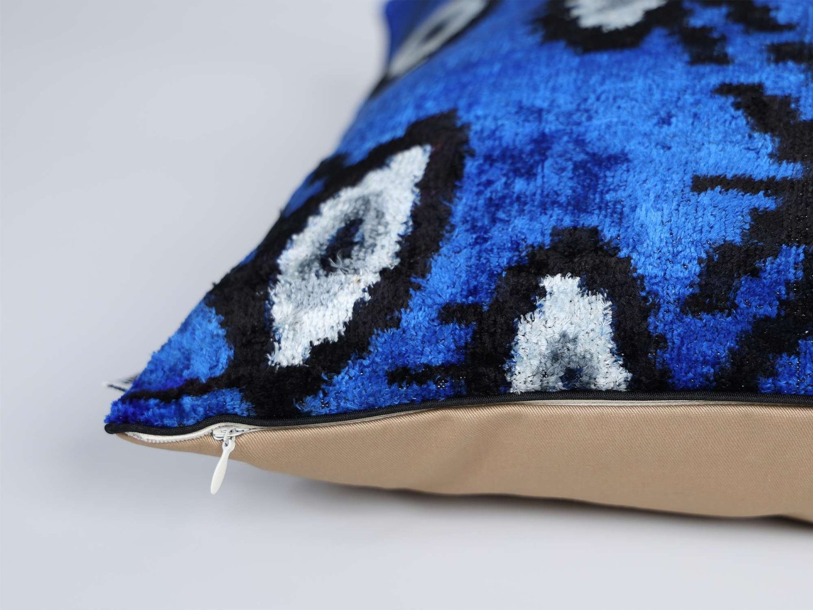 Evil Eye Handwoven Silk Velvet Ikat Lumbar Pillow Cover