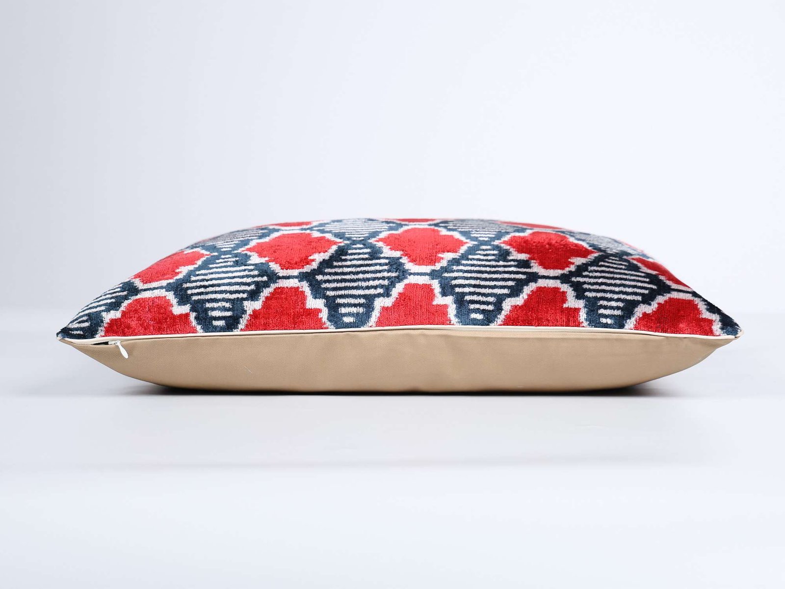 Red Navy Handwoven Silk Velvet Ikat Pillow Cover - Image 8