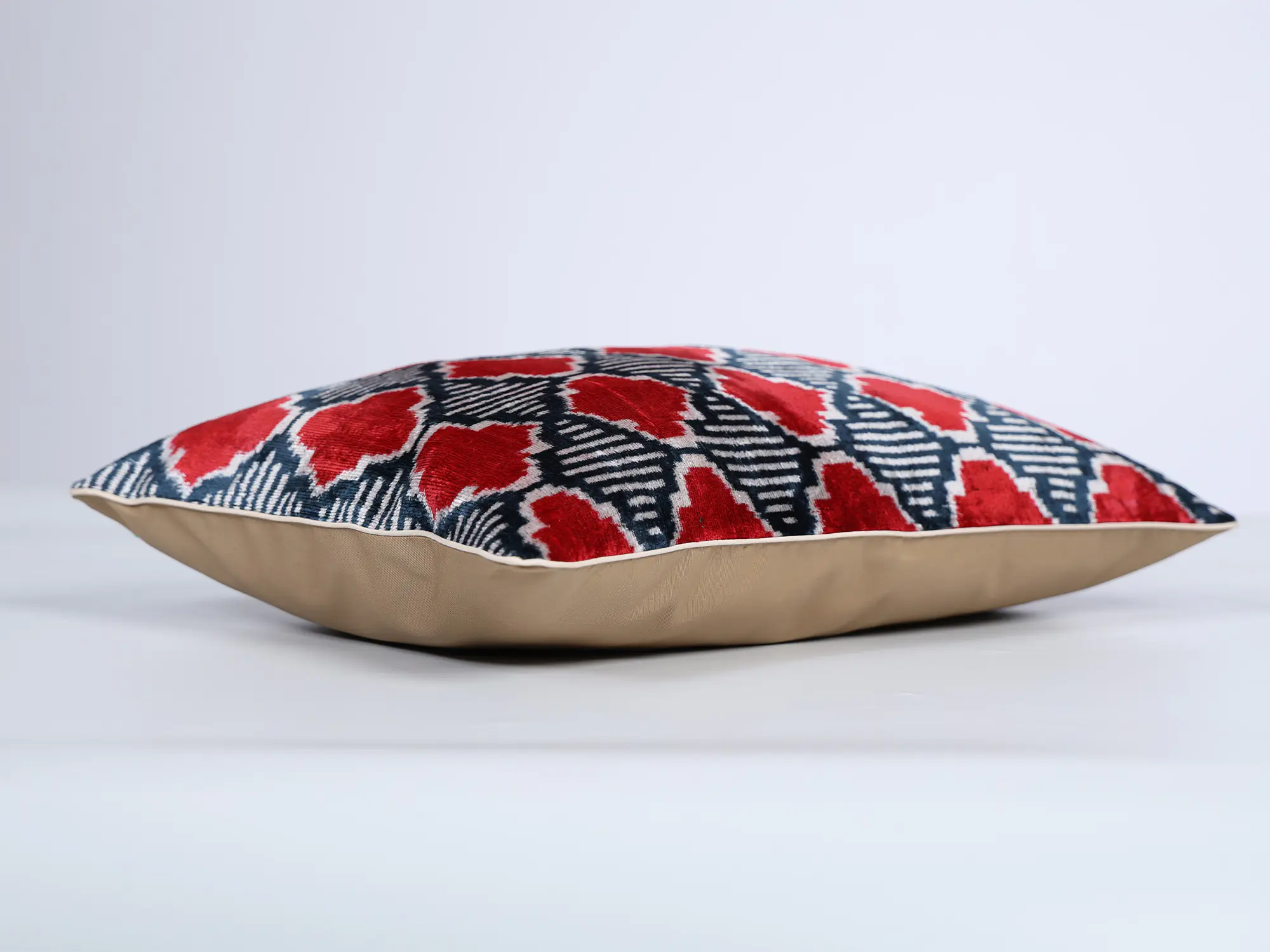 Red Navy Handwoven Silk Velvet Ikat Pillow Cover