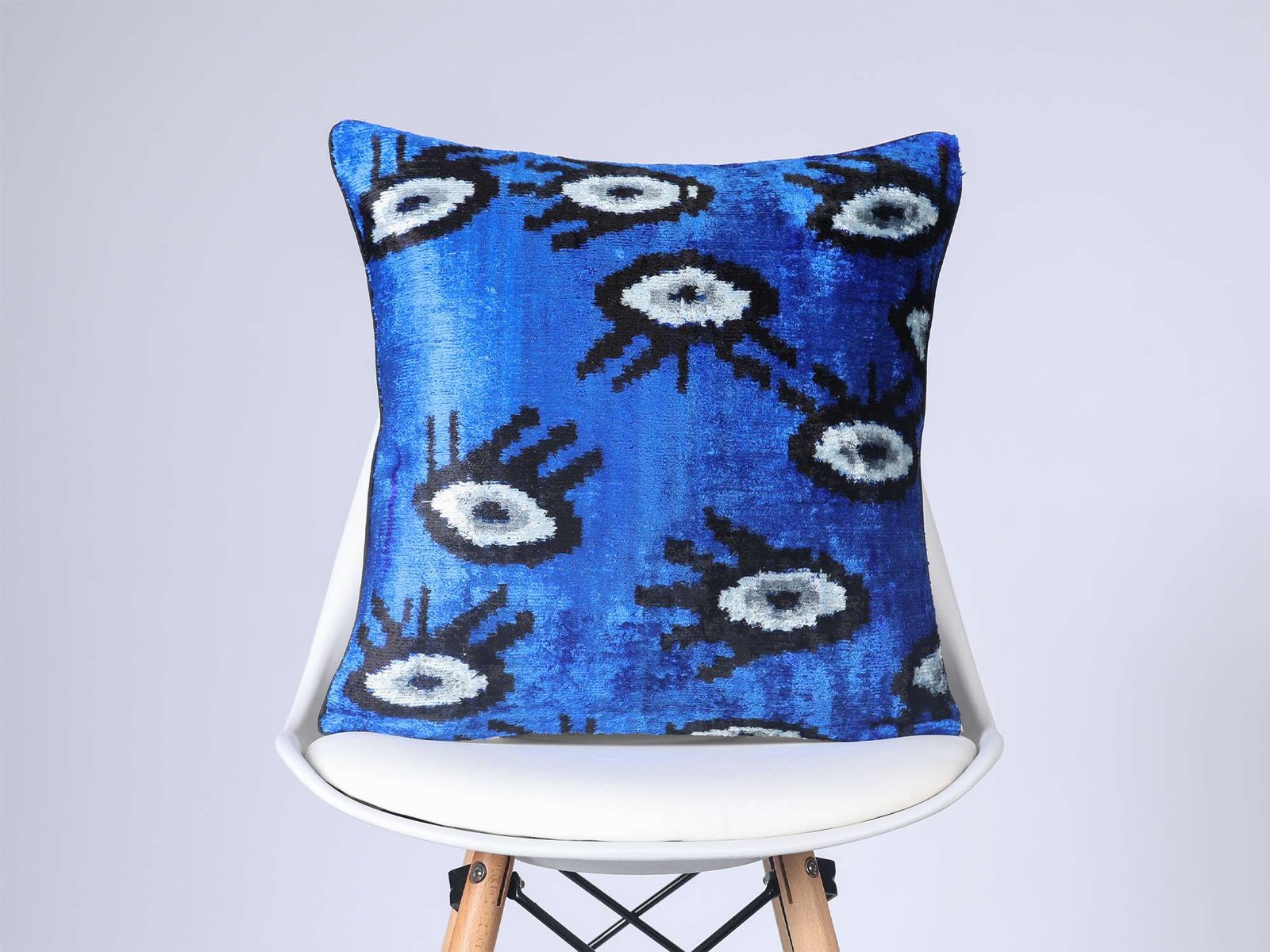 Evil Eye Handwoven Silk Velvet Ikat Lumbar Pillow Cover
