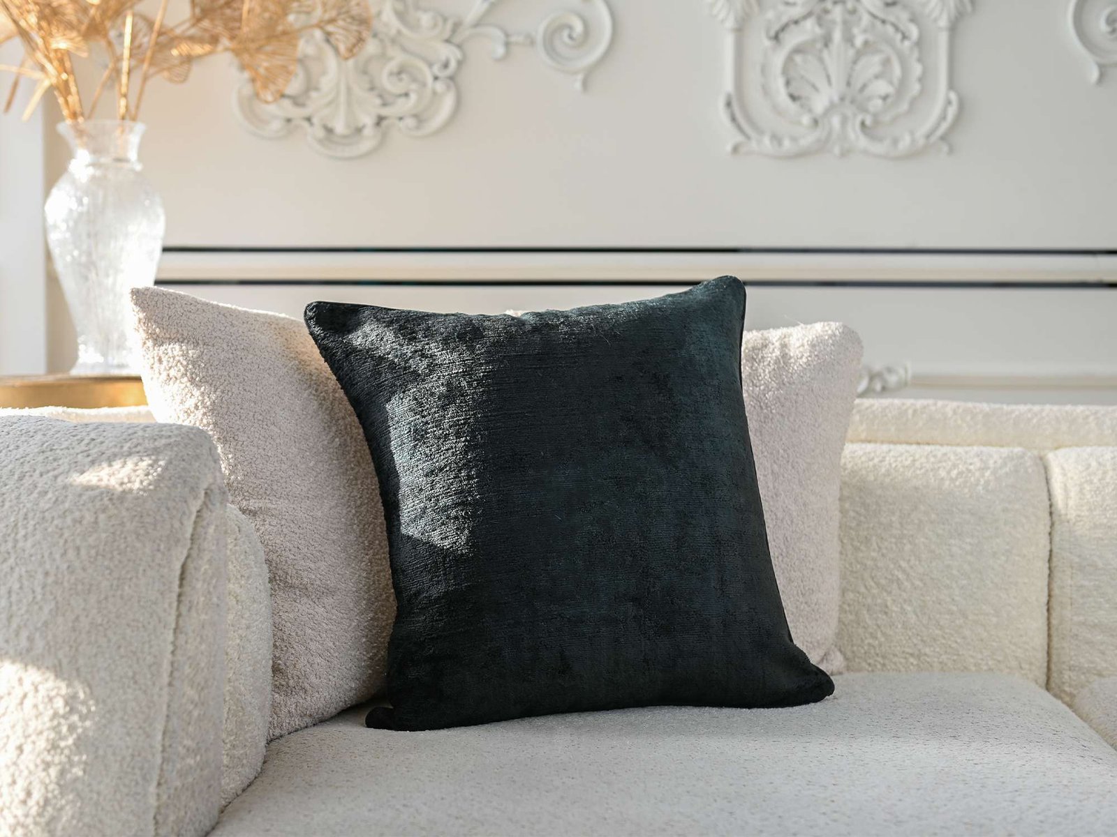 Black Silk Velvet Handwoven Pillow Cover