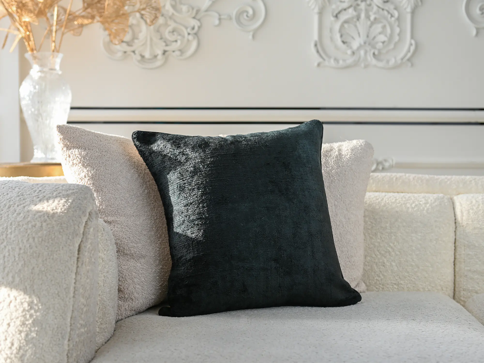 Black Silk Velvet Handwoven Pillow Cover