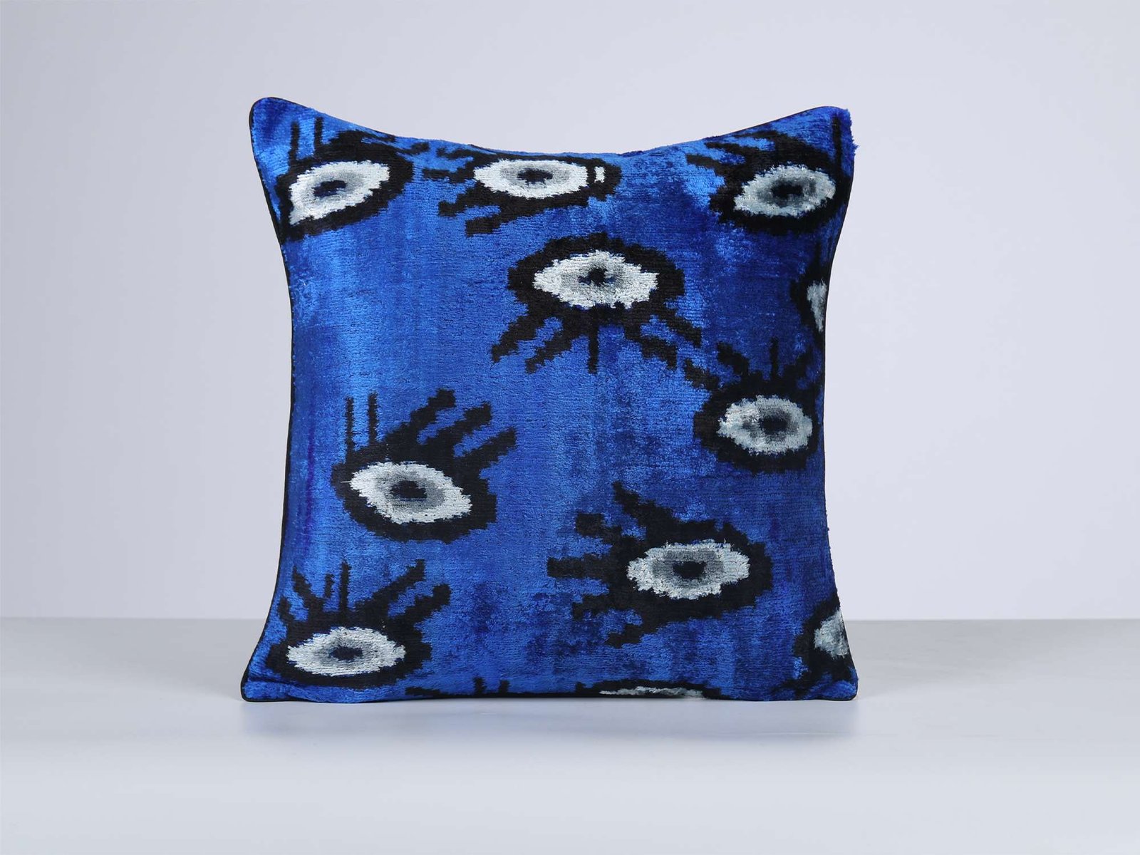 Evil Eye Handwoven Silk Velvet Ikat Lumbar Pillow Cover