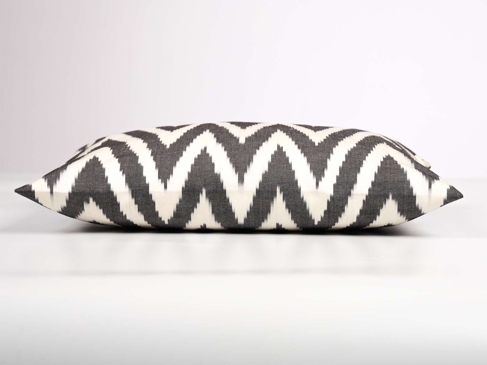 Black Chevron Cotton Ikat Cushion - Image 4