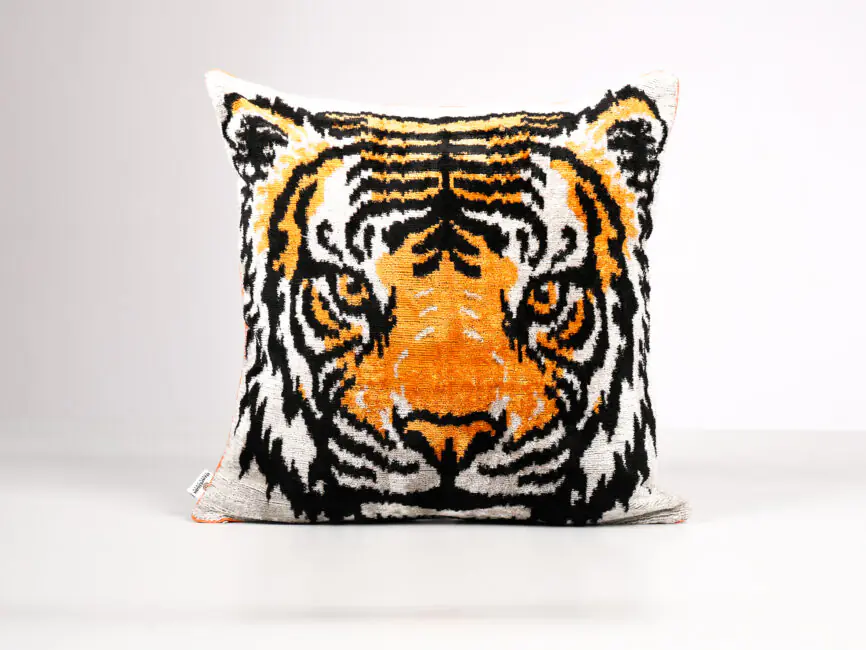 Handmade Tiger Silk Velvet Ikat Pillow Cover