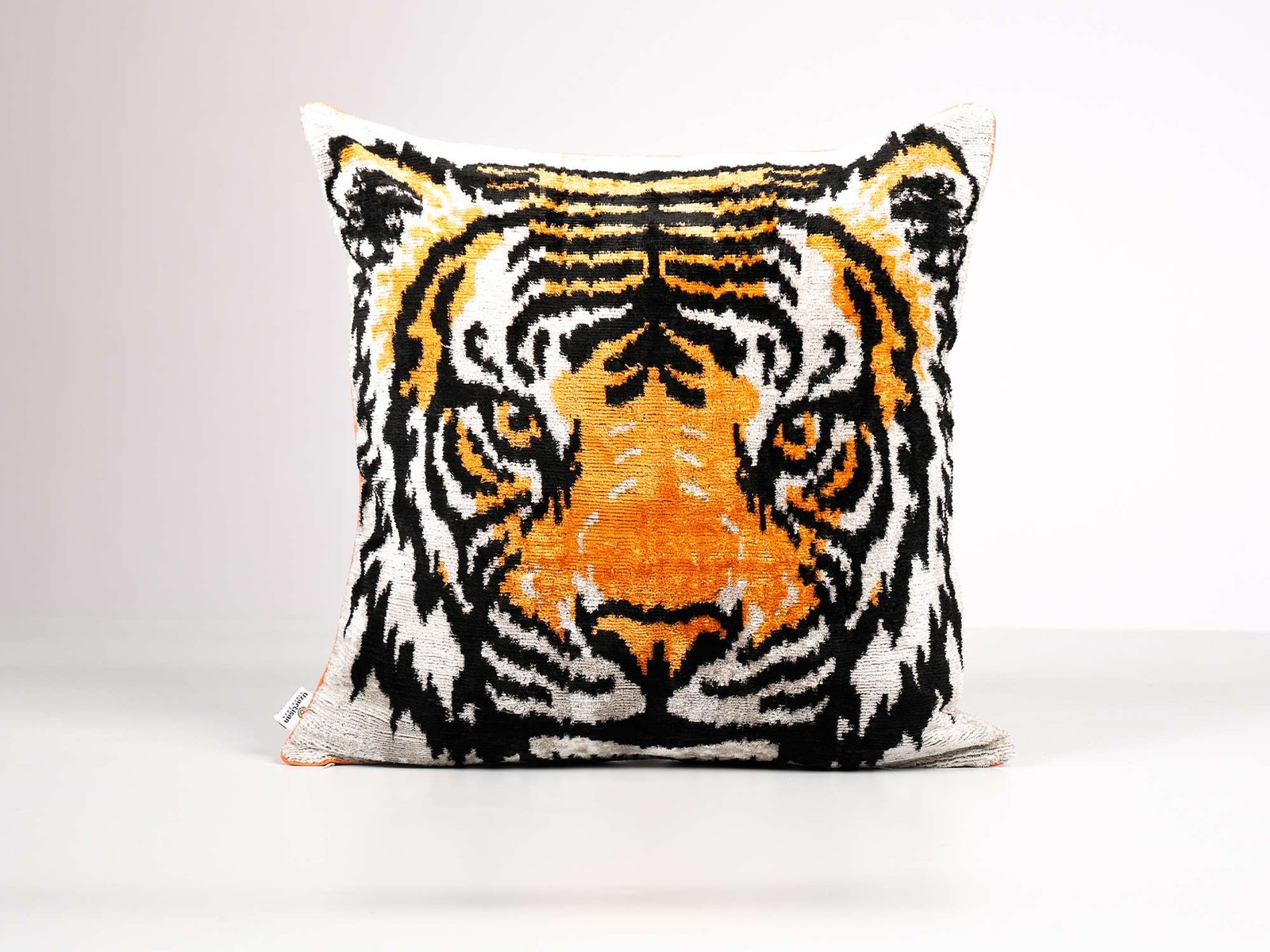 Handmade Tiger Silk Velvet Ikat Pillow Cover - Image 2