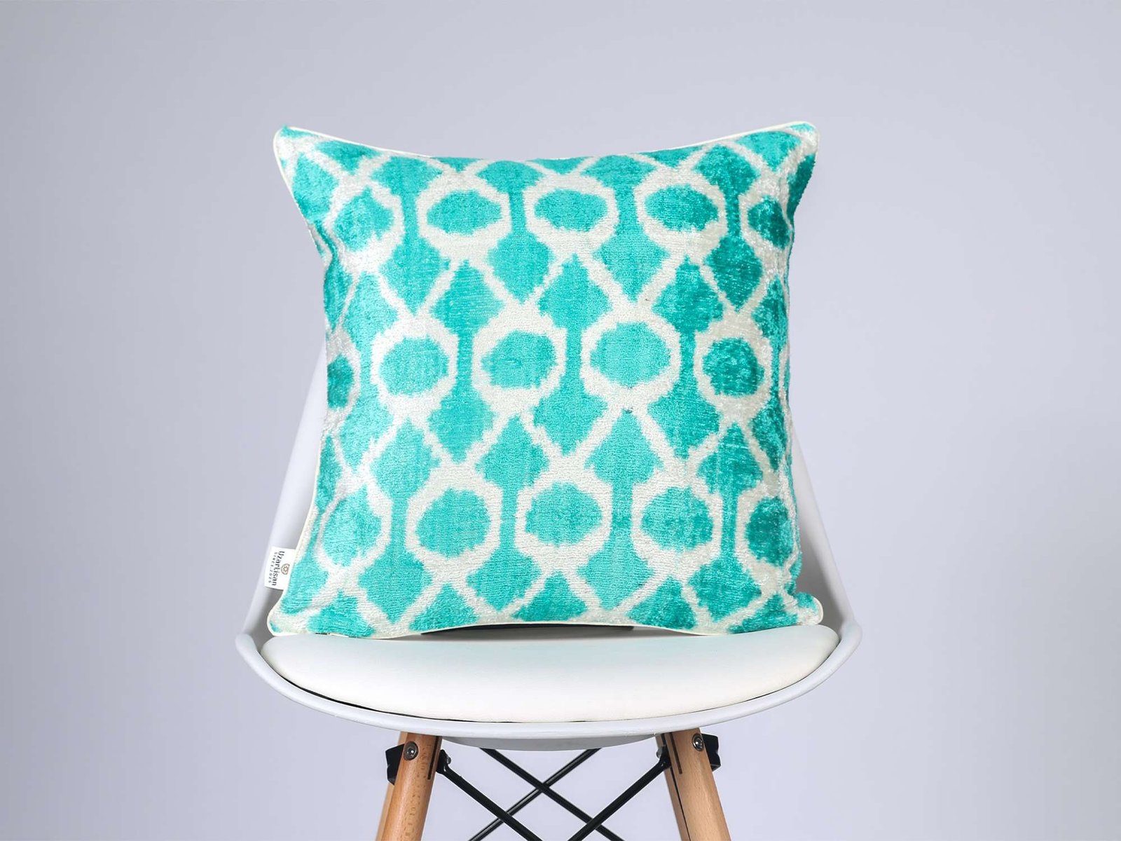 Teal Silk Velvet Ikat Pillow Cover - Image 2