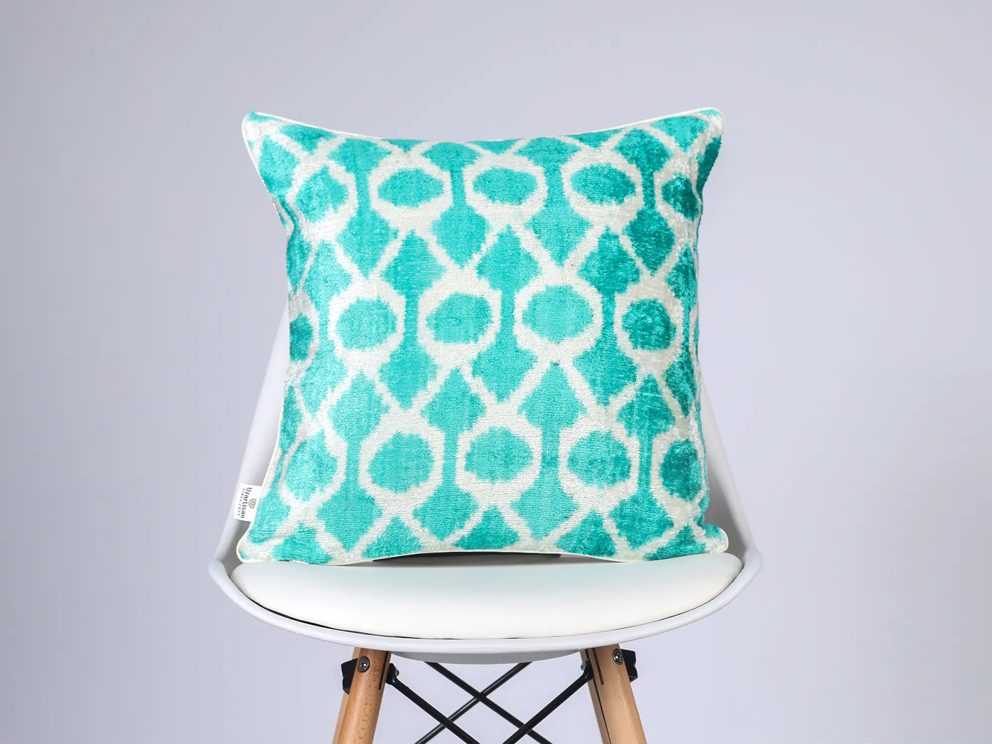 Teal Silk Velvet Ikat Pillow Cover