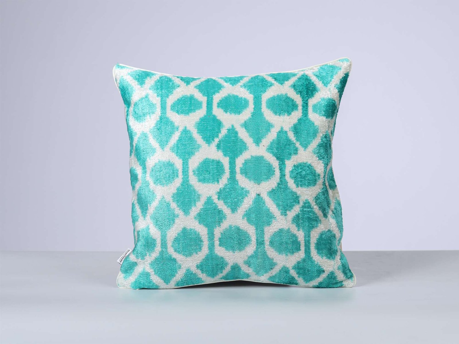 Teal Silk Velvet Ikat Pillow Cover - Image 6