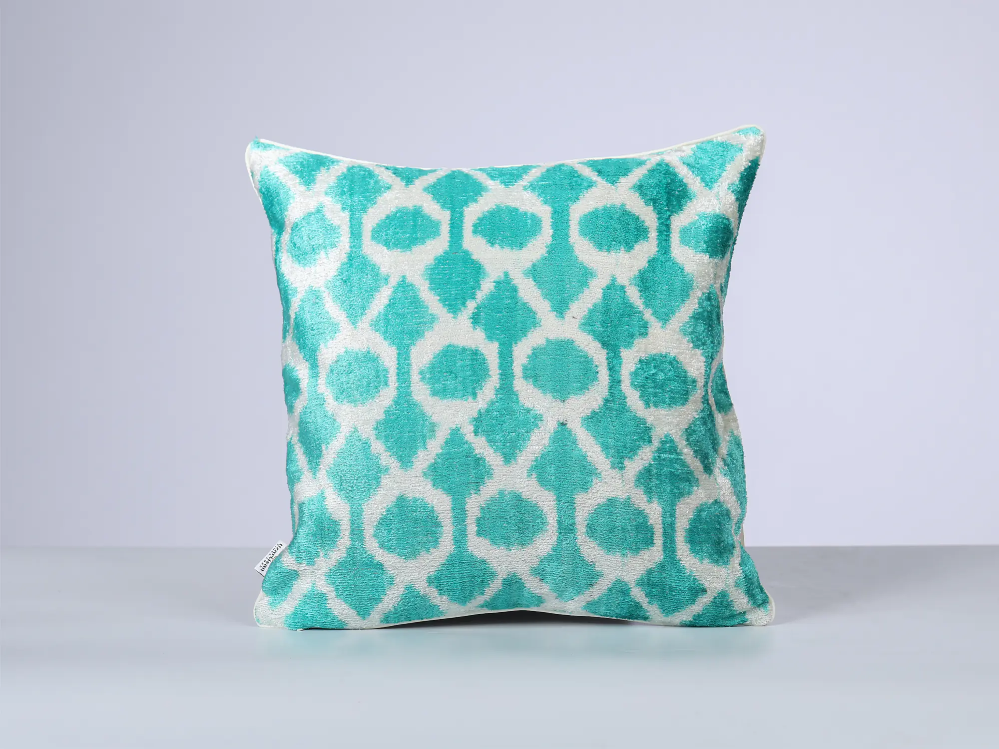 Teal Silk Velvet Ikat Pillow Cover