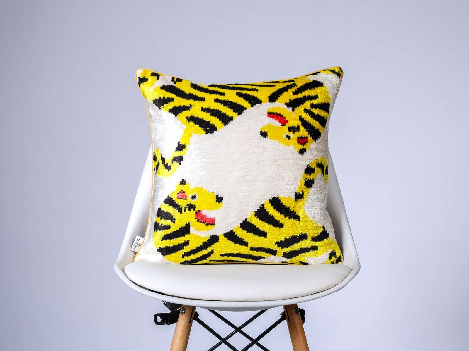 Yellow Tiger Handwoven Silk Velvet Lumbar Pillow Cover - Image 5