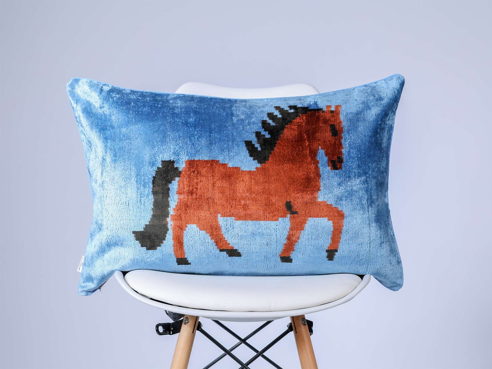 Horse Handwoven Silk Velvet Lumbar Pillow Cover
