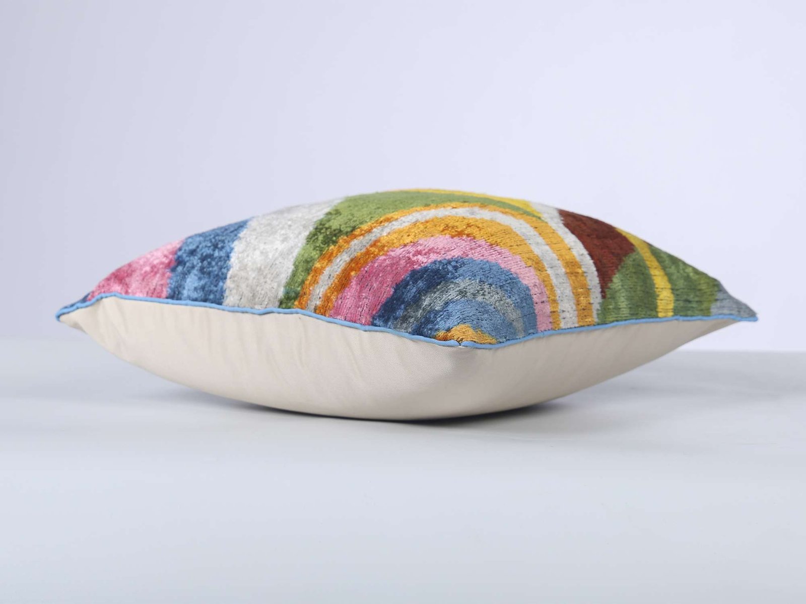 Multicolor Abstract Handwoven Silk Velvet Lumbar Pillow Cover - Image 7