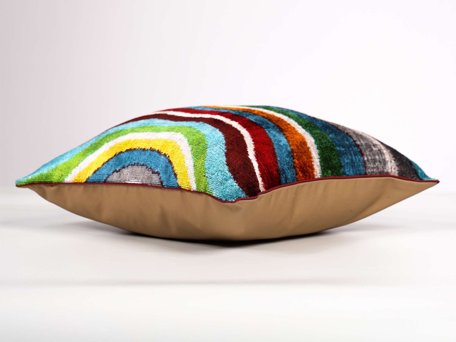 Multicolor Wave Handwoven Silk Velvet Ikat Pillow Cover - Image 3