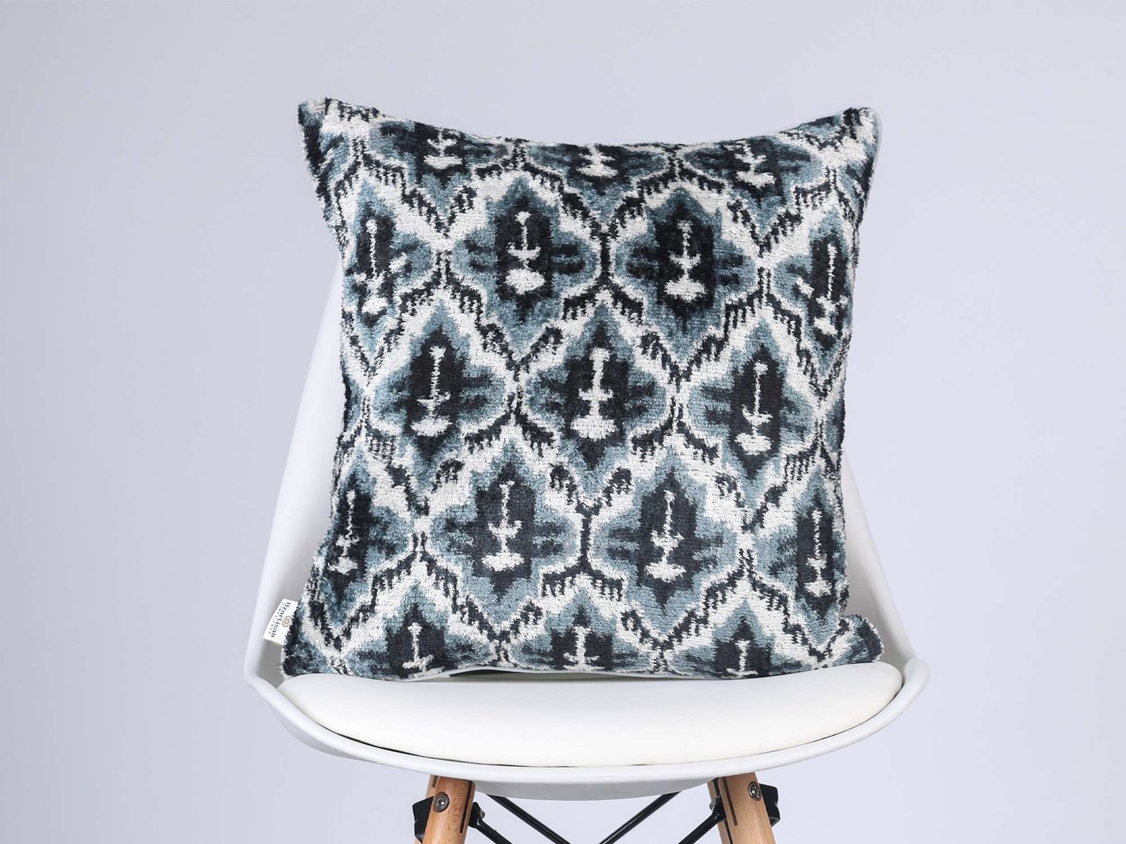 Grey Handwoven Silk Velvet Ikat Pillow Cover