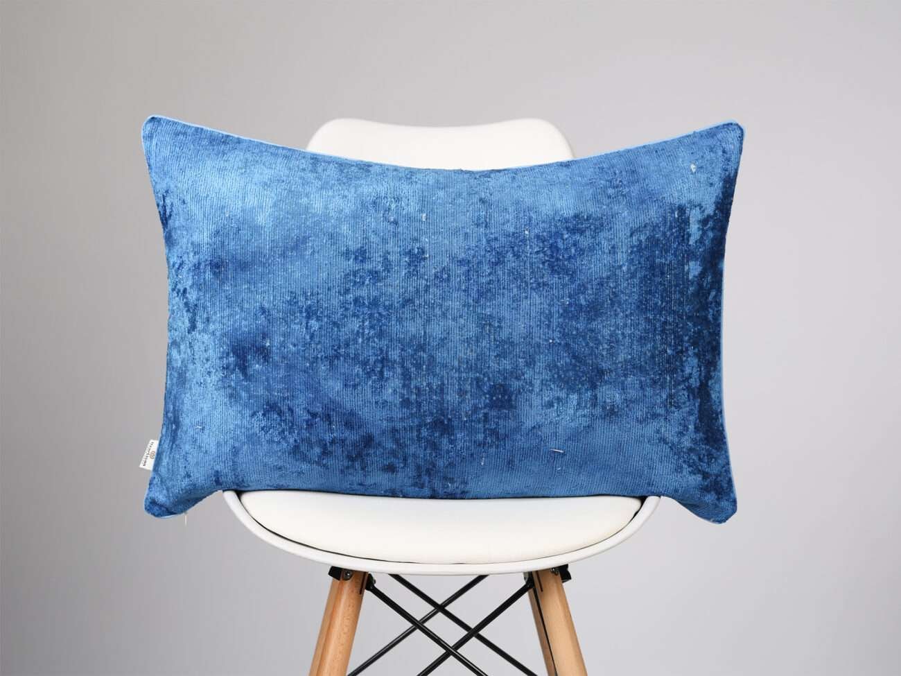 Blue Silk Velvet Handwoven Pillow Cover