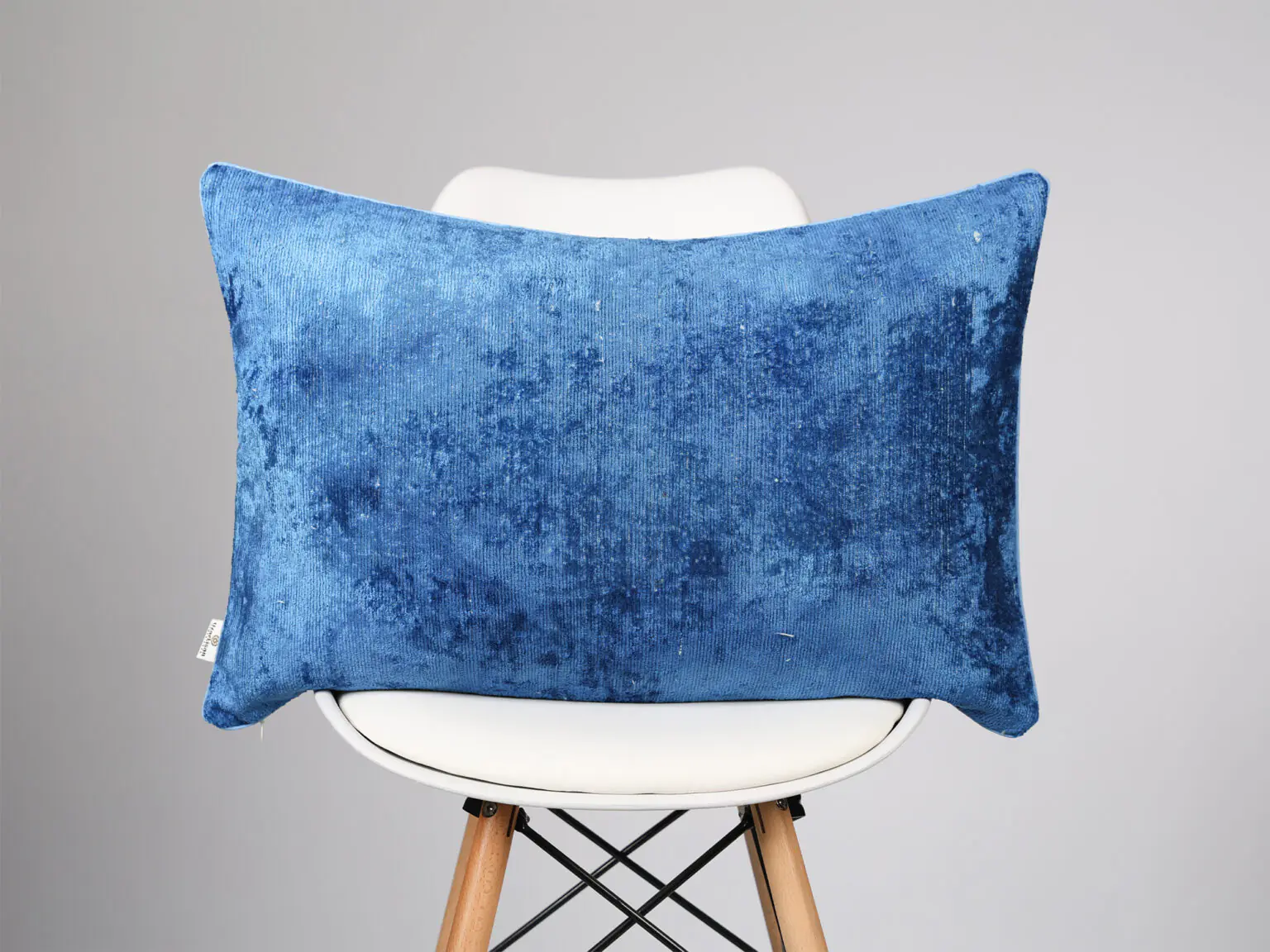 Blue Silk Velvet Handwoven Pillow Cover