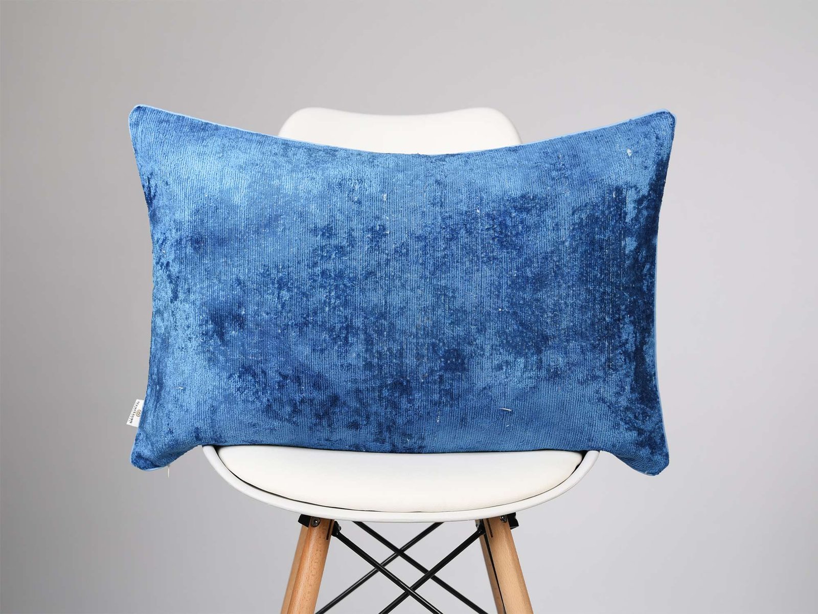 Blue Silk Velvet Handwoven Pillow Cover