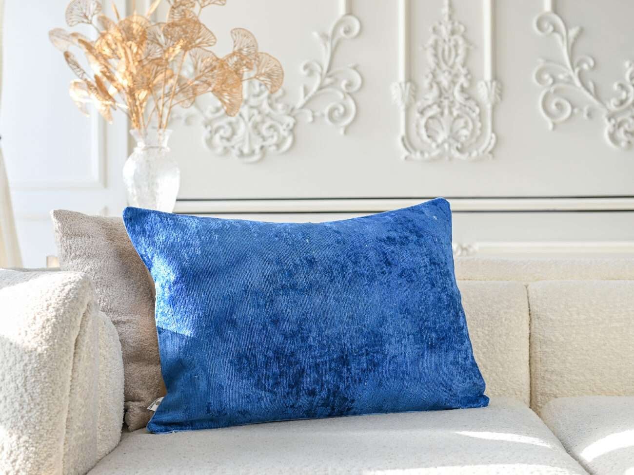 Blue Silk Velvet Handwoven Pillow Cover