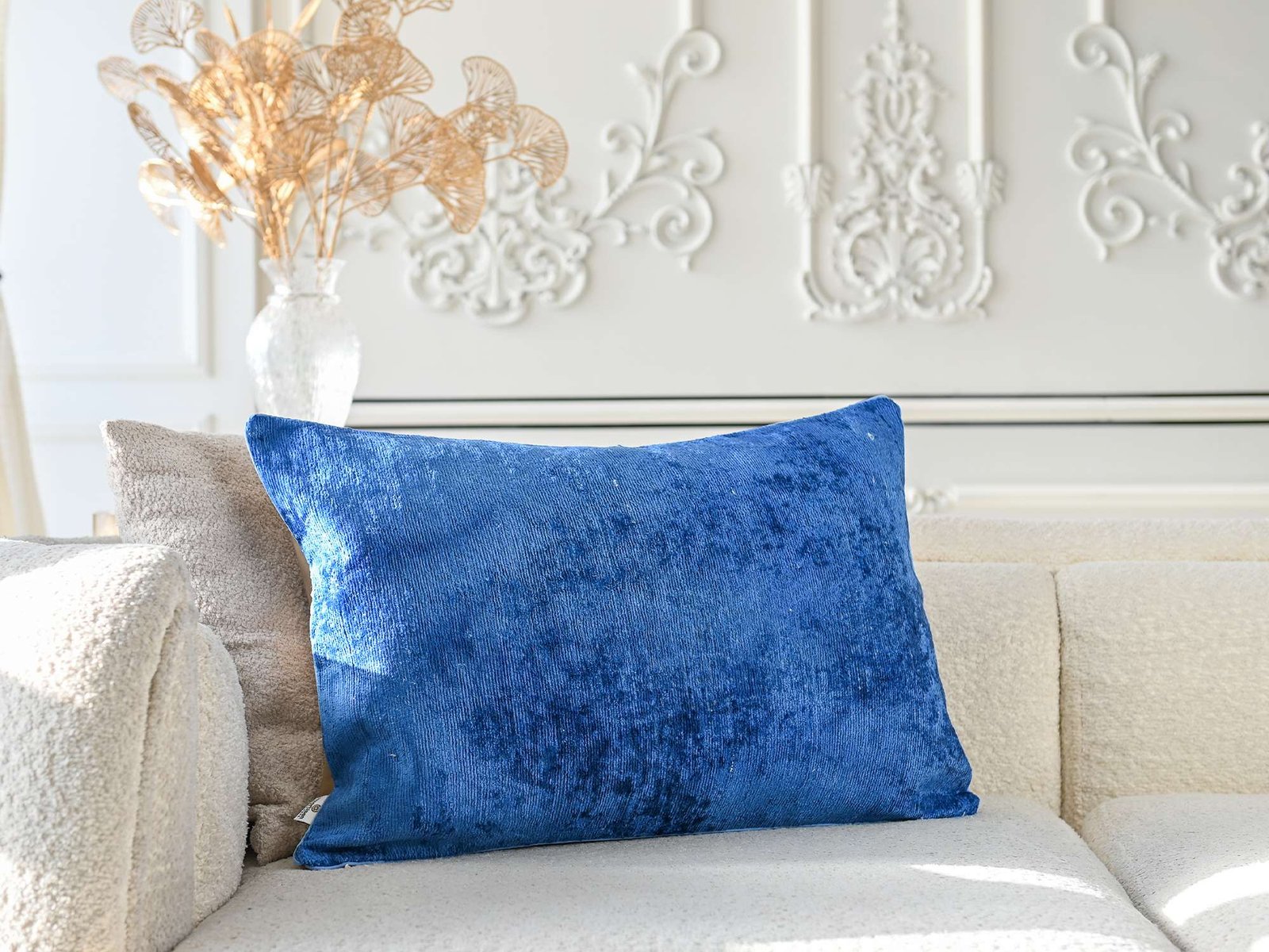 Blue Silk Velvet Handwoven Pillow Cover