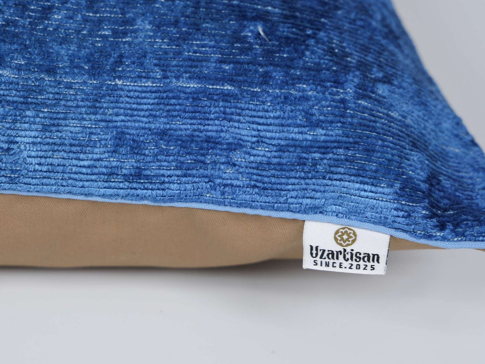 Blue Silk Velvet Handwoven Pillow Cover