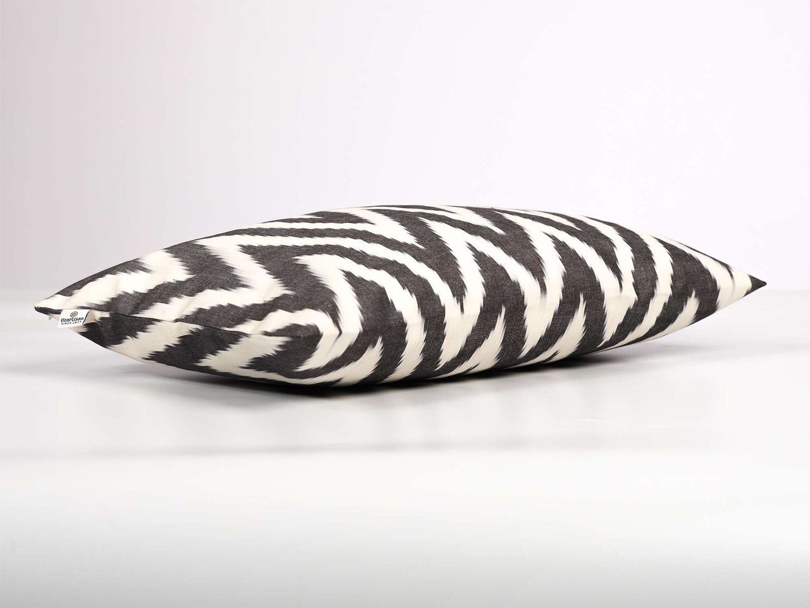 Black Chevron Cotton Ikat Cushion - Image 5