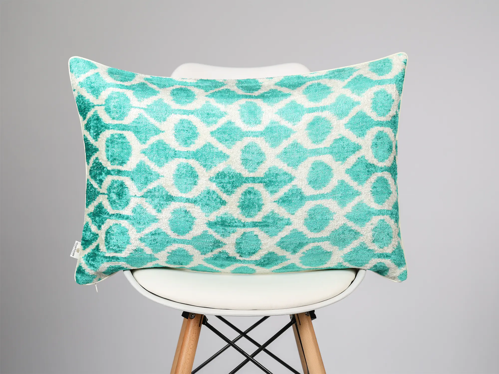 Teal Silk Velvet Ikat Pillow Cover