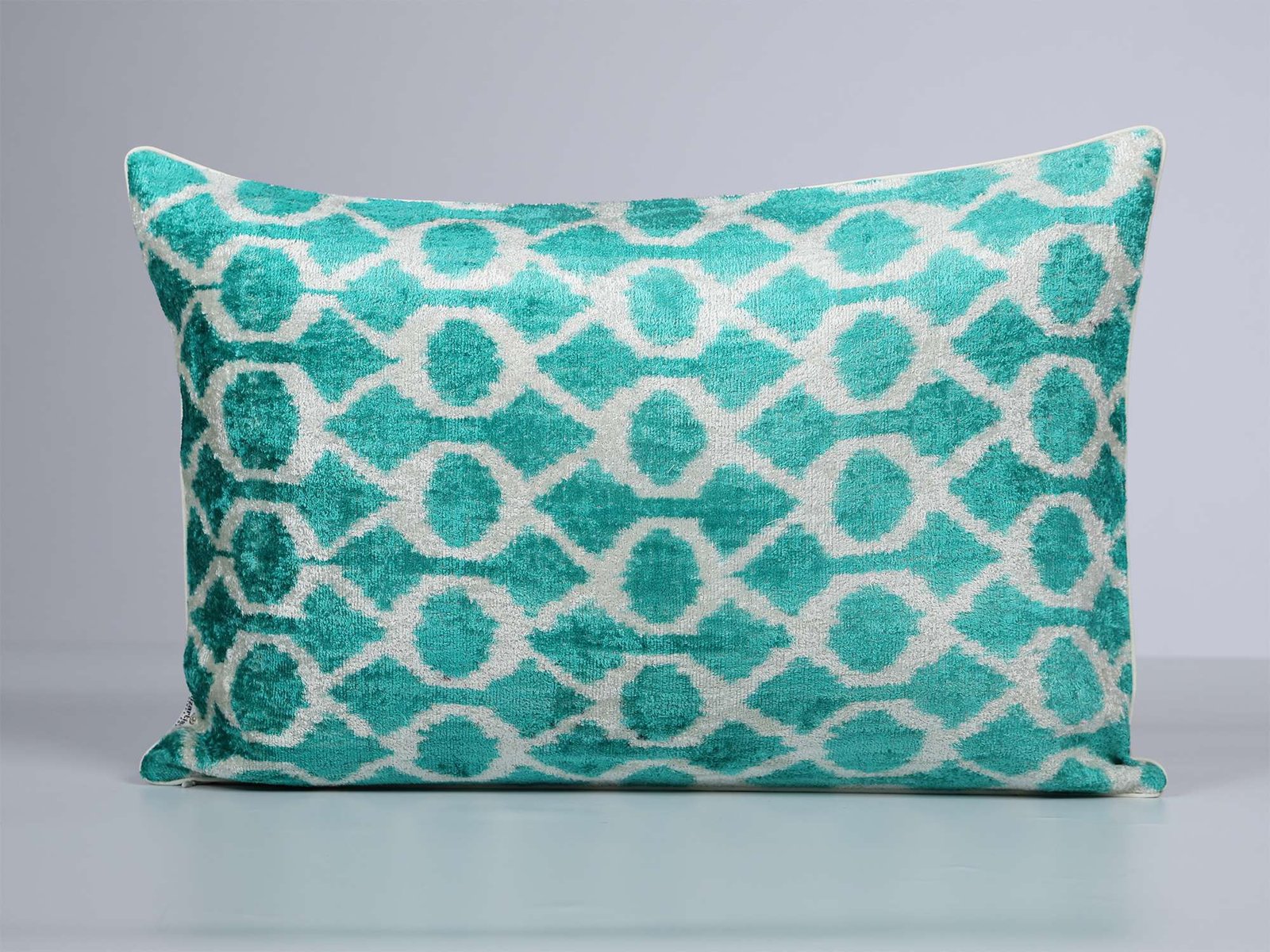 Teal Silk Velvet Ikat Pillow Cover - Image 5