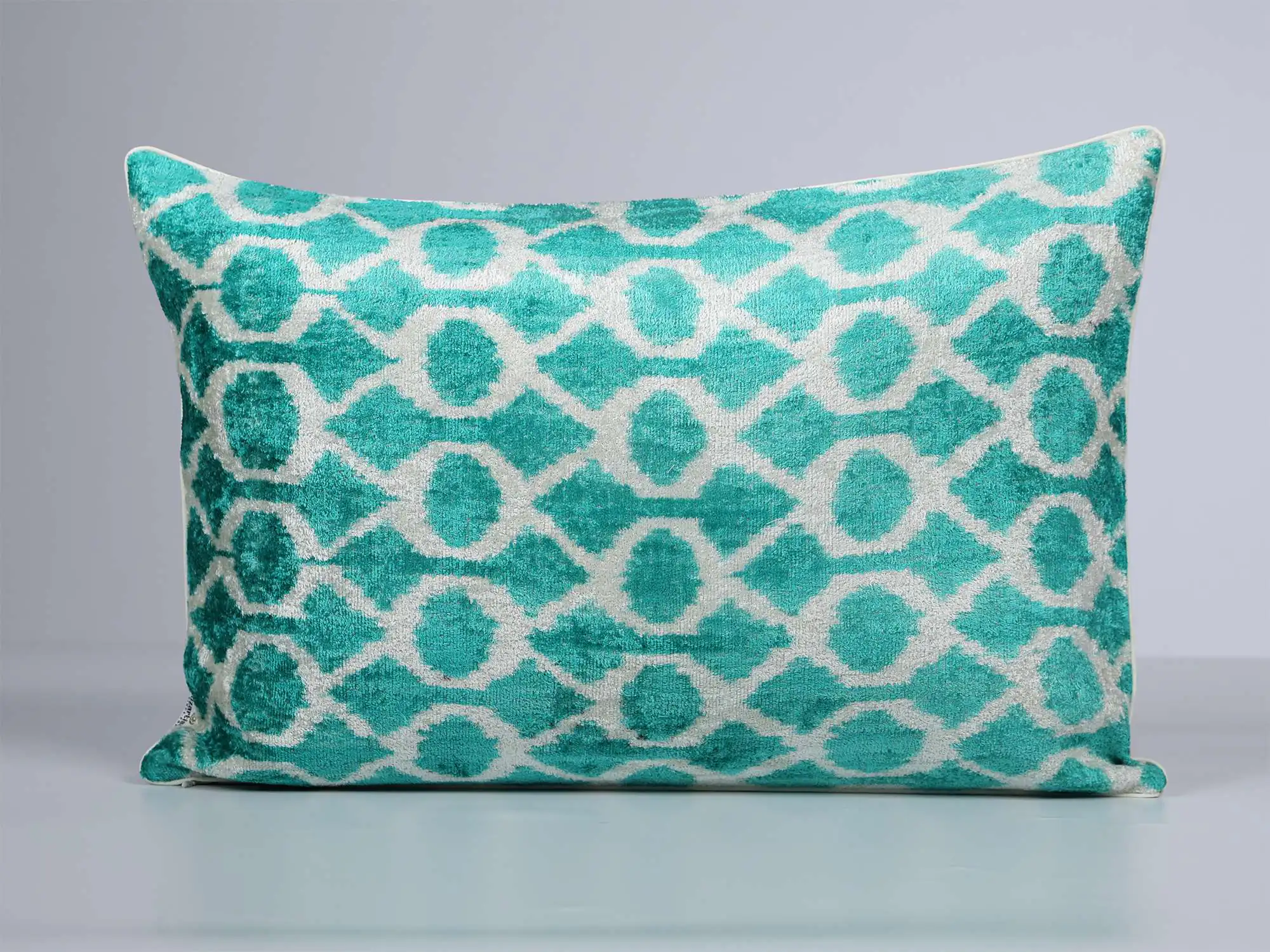 Teal Silk Velvet Ikat Pillow Cover