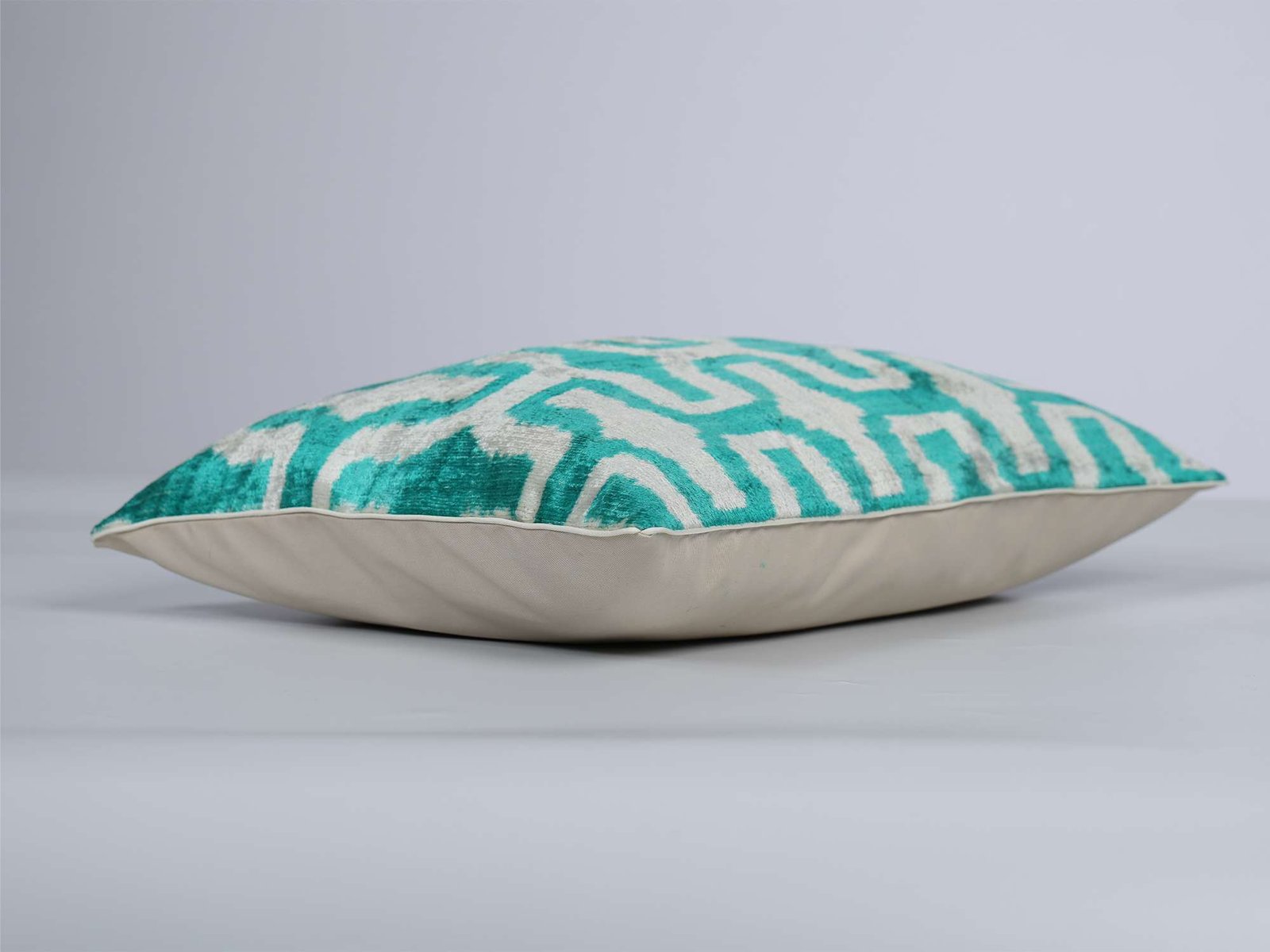 Teal Silk Velvet Geometric Ikat Pillow Cover - Image 3
