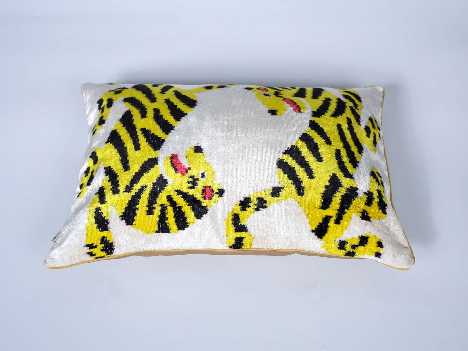 Yellow Tiger Handwoven Silk Velvet Lumbar Pillow Cover - Image 6