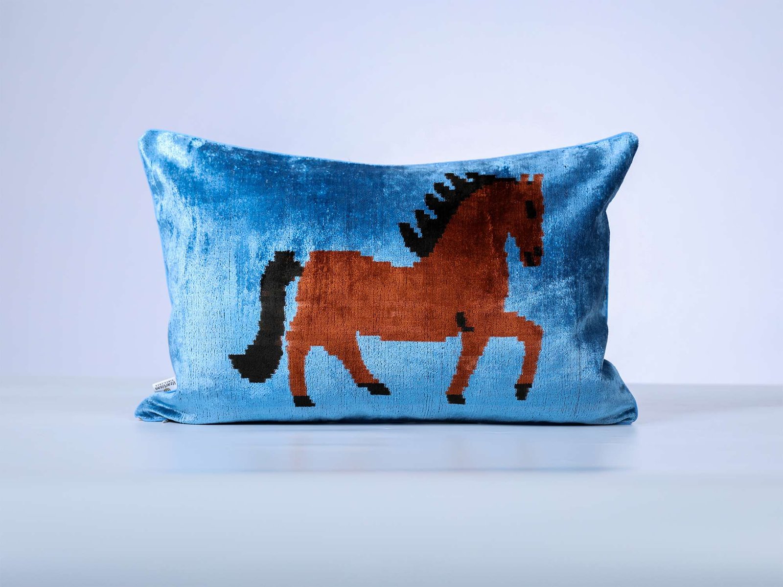 Horse Handwoven Silk Velvet Lumbar Pillow Cover - Image 2
