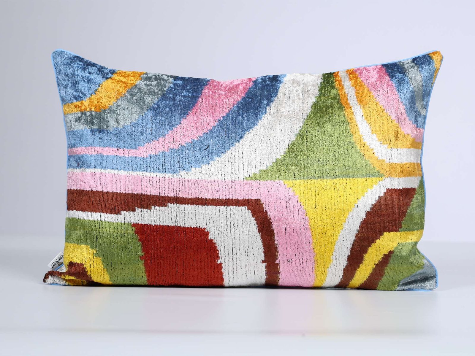 Multicolor Abstract Handwoven Silk Velvet Lumbar Pillow Cover - Image 2