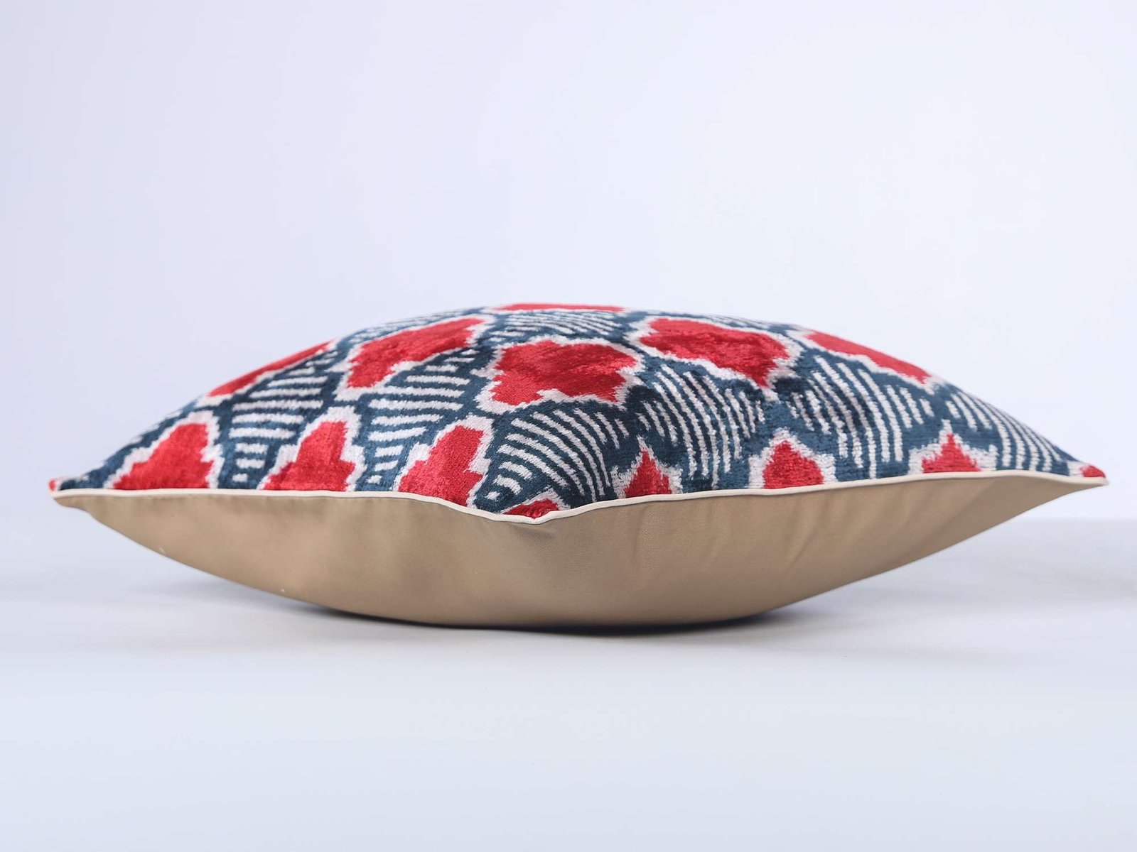 Red Navy Handwoven Silk Velvet Ikat Pillow Cover - Image 7