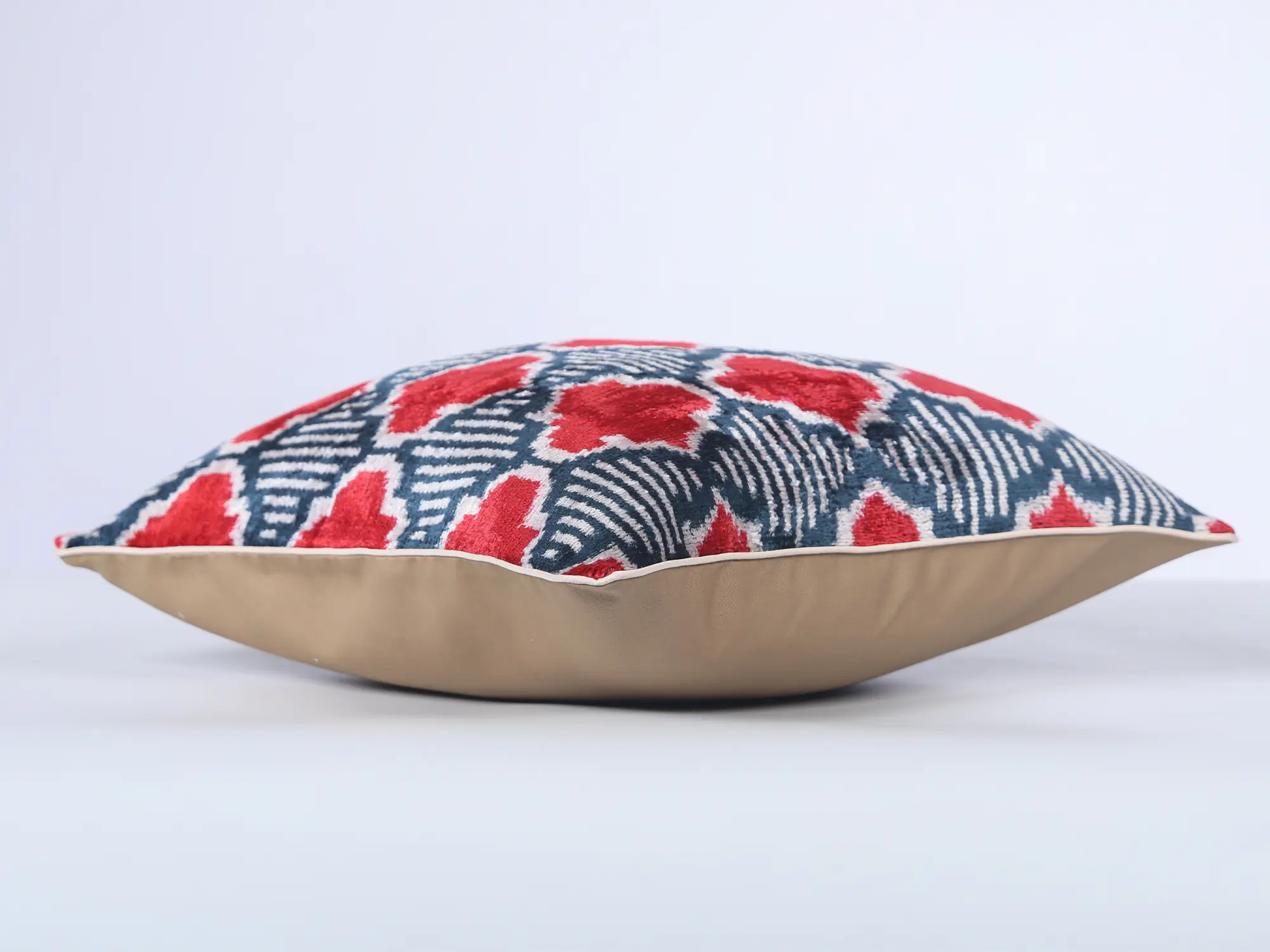 Red Navy Handwoven Silk Velvet Ikat Pillow Cover