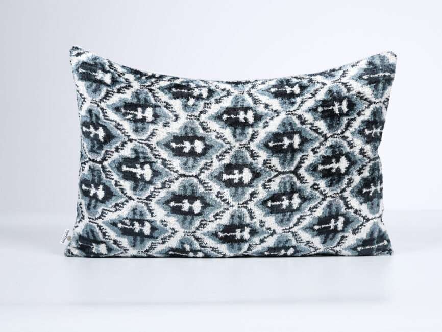 Grey Handwoven Silk Velvet Ikat Pillow Cover