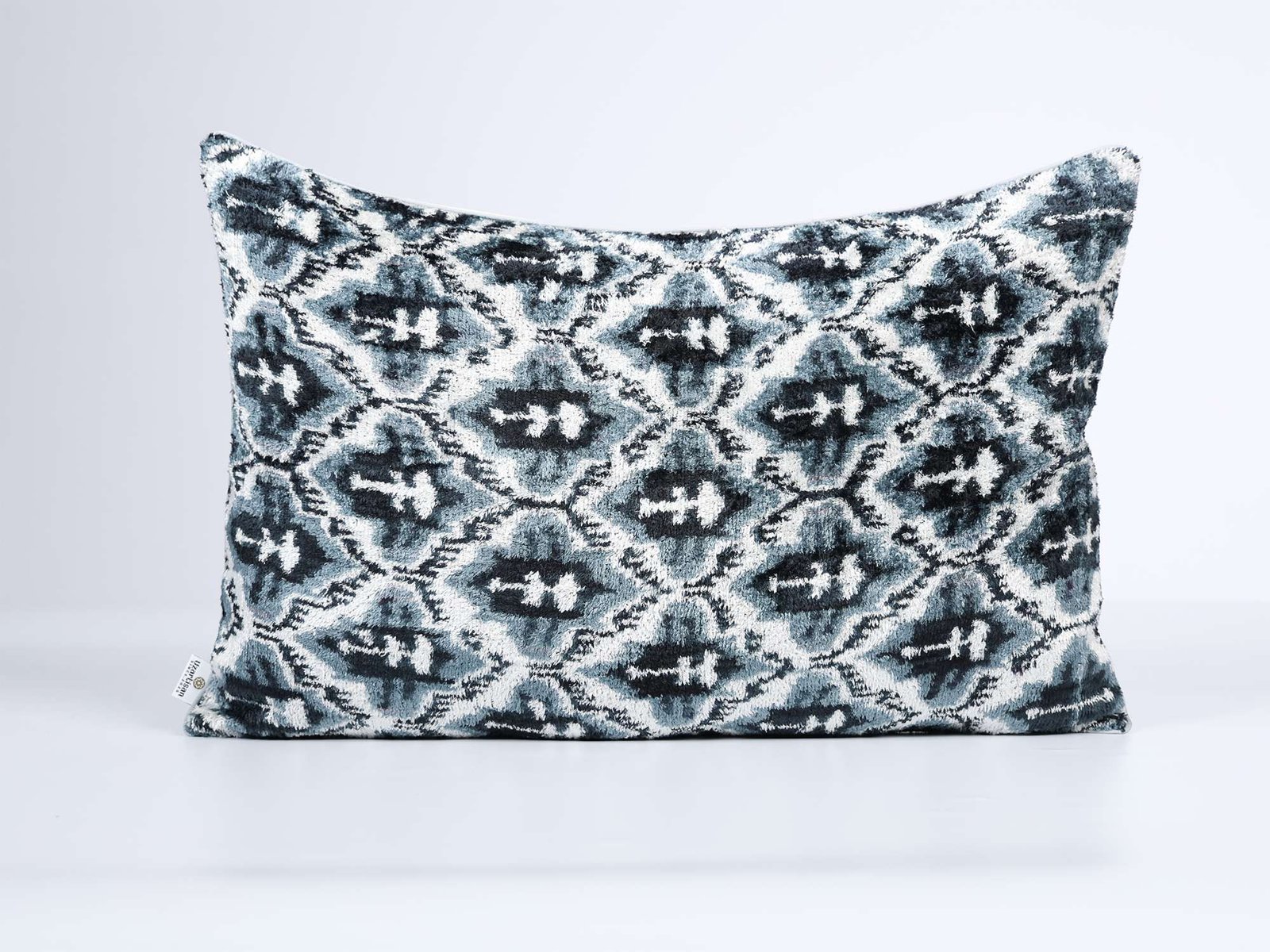 Grey Handwoven Silk Velvet Ikat Pillow Cover