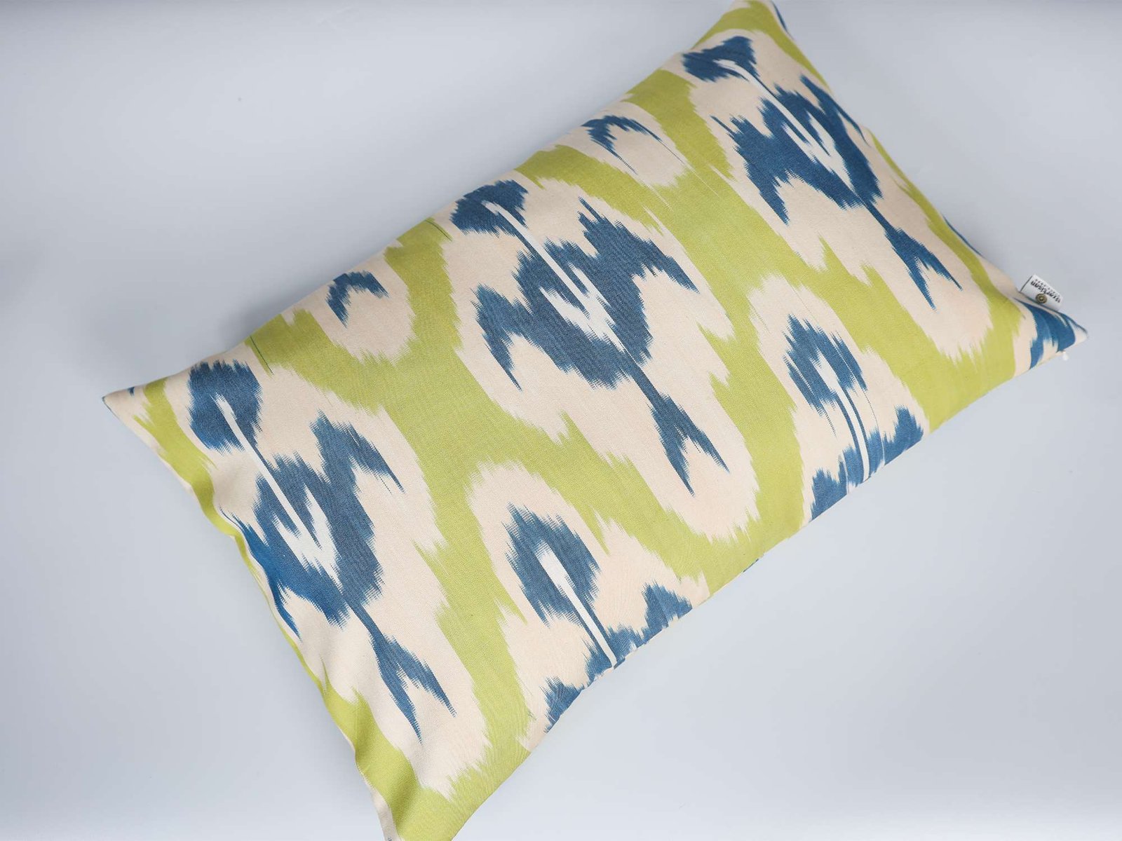 Lime Green and Blue Ikat Cushion Cover - Image 6
