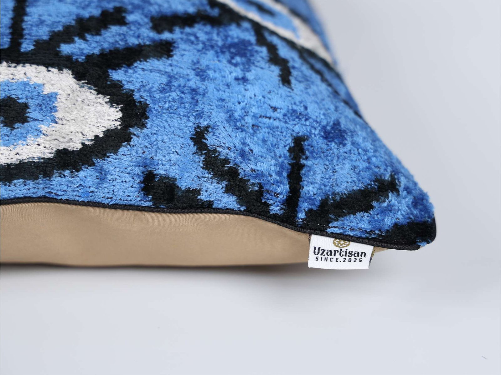 Royal Blue Evil Eye Handwoven Silk Velvet Lumbar Pillow Cover