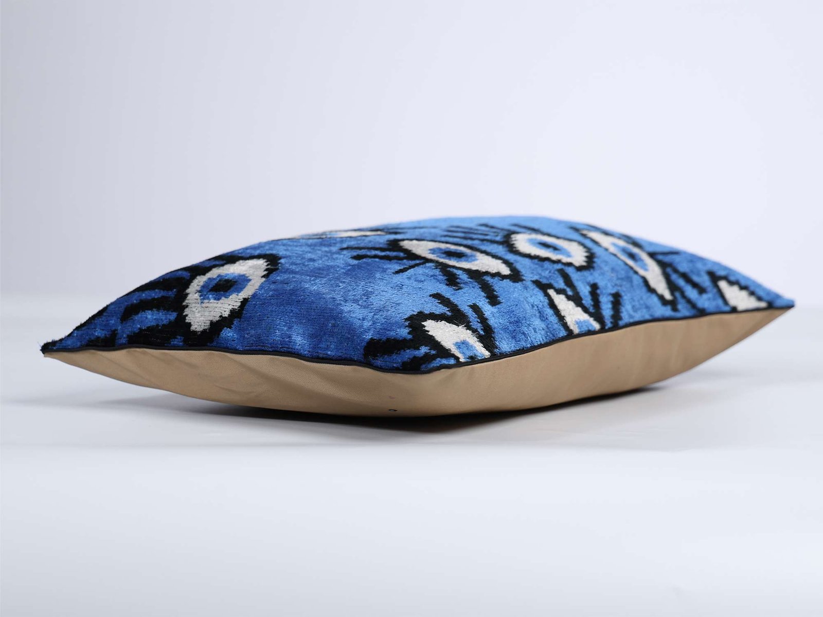 Royal Blue Evil Eye Handwoven Silk Velvet Lumbar Pillow Cover