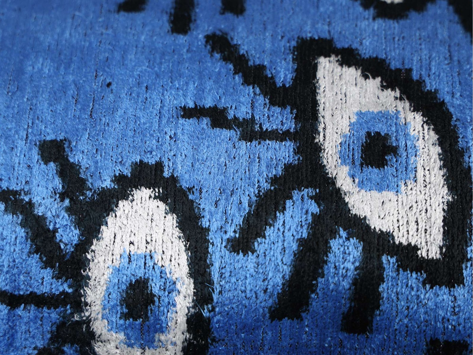 Royal Blue Evil Eye Handwoven Silk Velvet Lumbar Pillow Cover