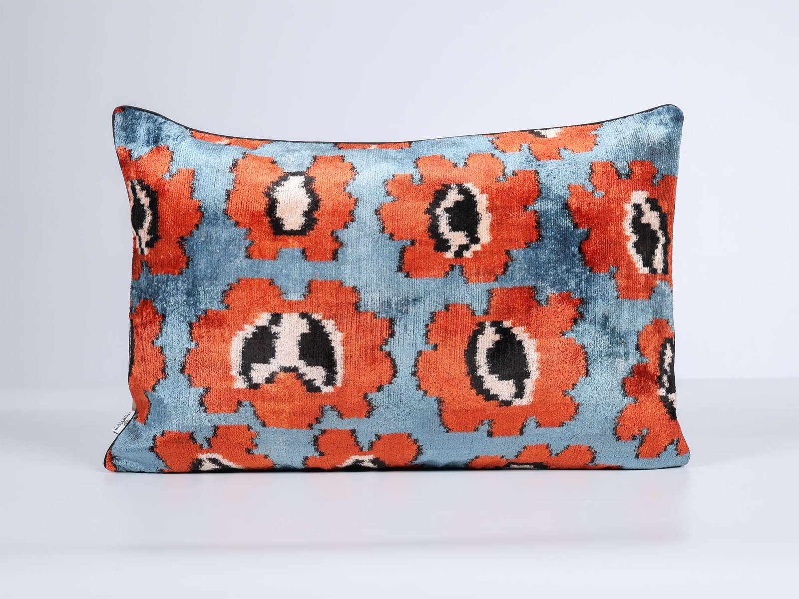 Orange Floral Handwoven Silk Velvet Ikat Pillow Cover