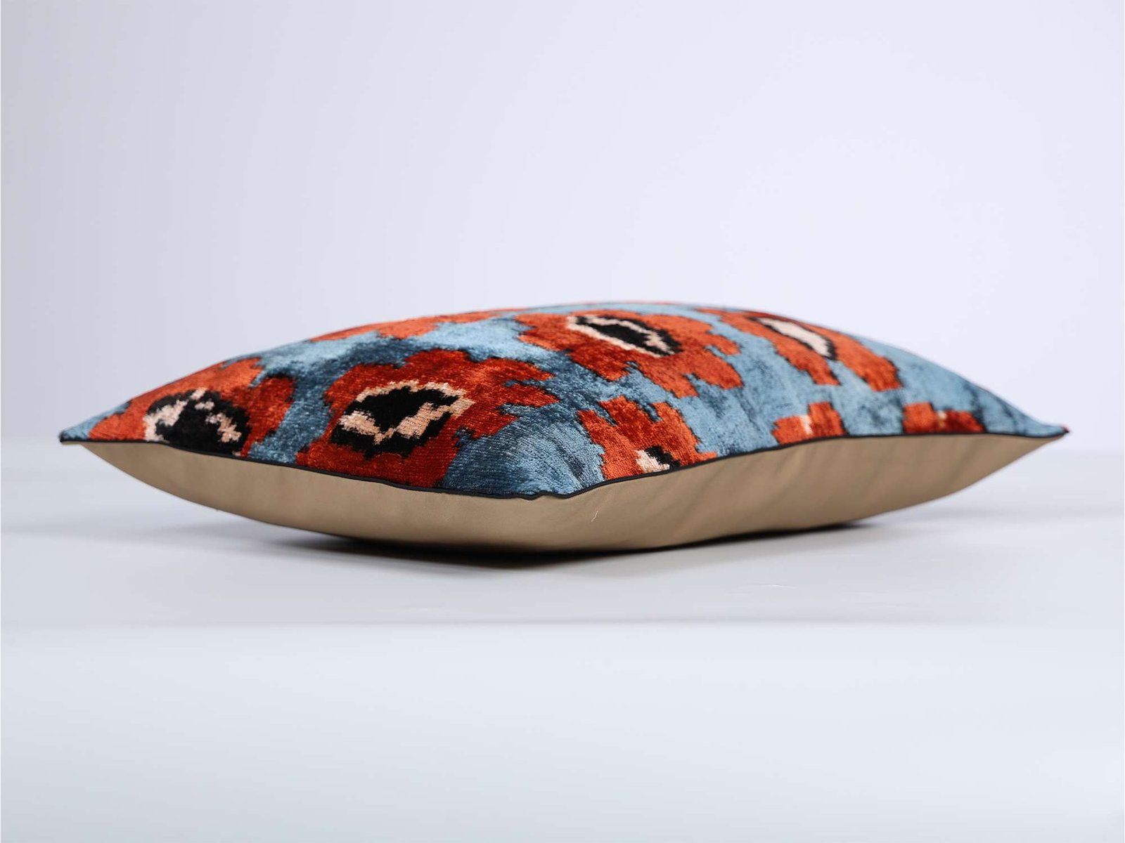 Orange Floral Handwoven Silk Velvet Ikat Pillow Cover