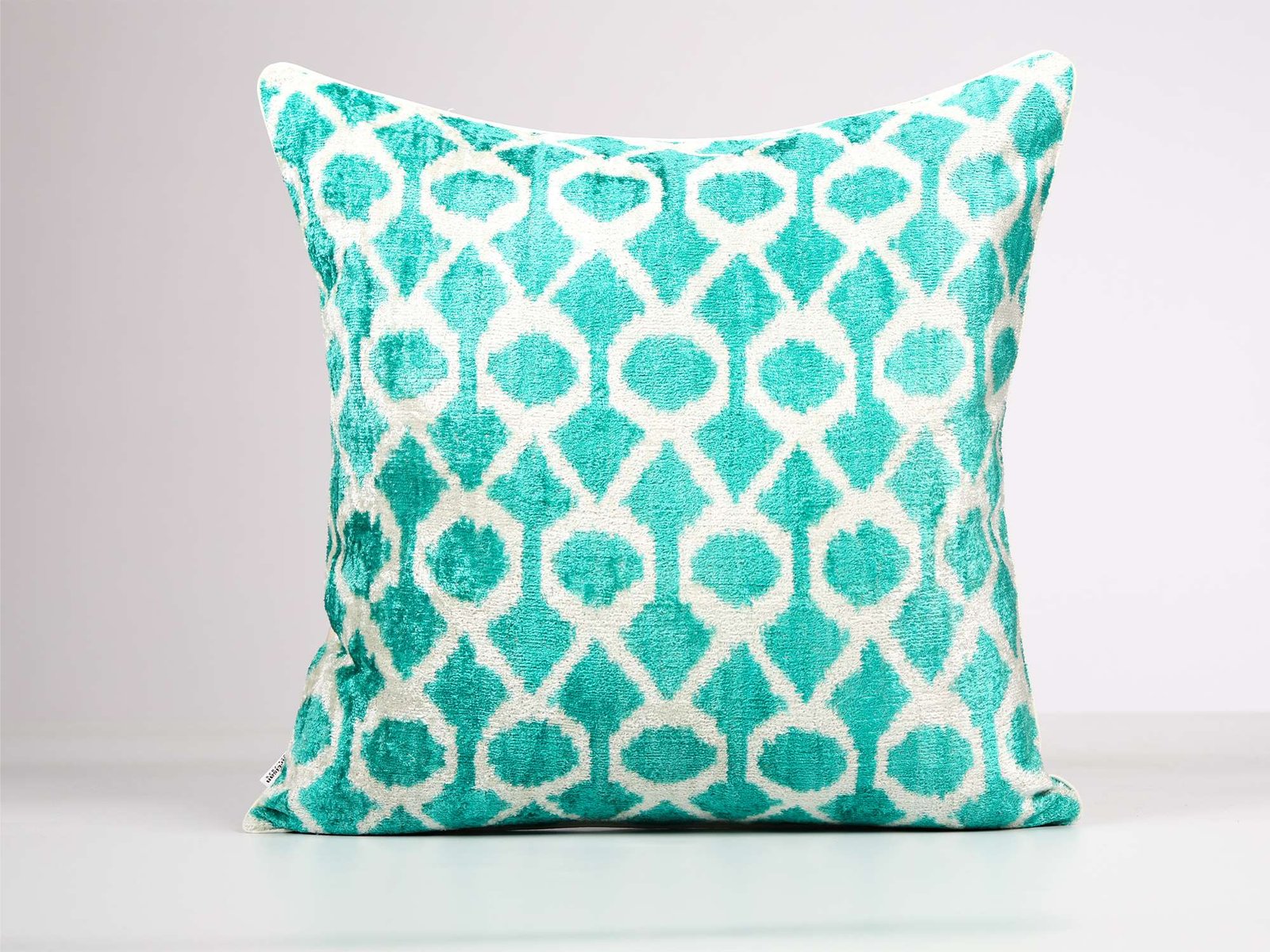 Teal Silk Velvet Ikat Pillow Cover - Image 4
