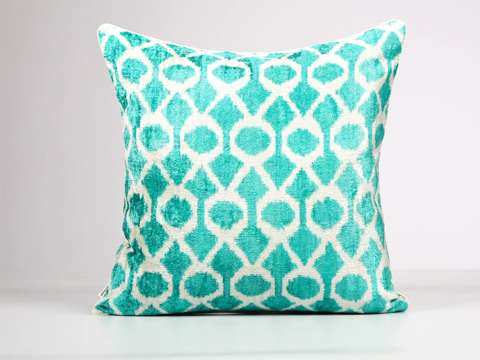 Teal Silk Velvet Ikat Pillow Cover