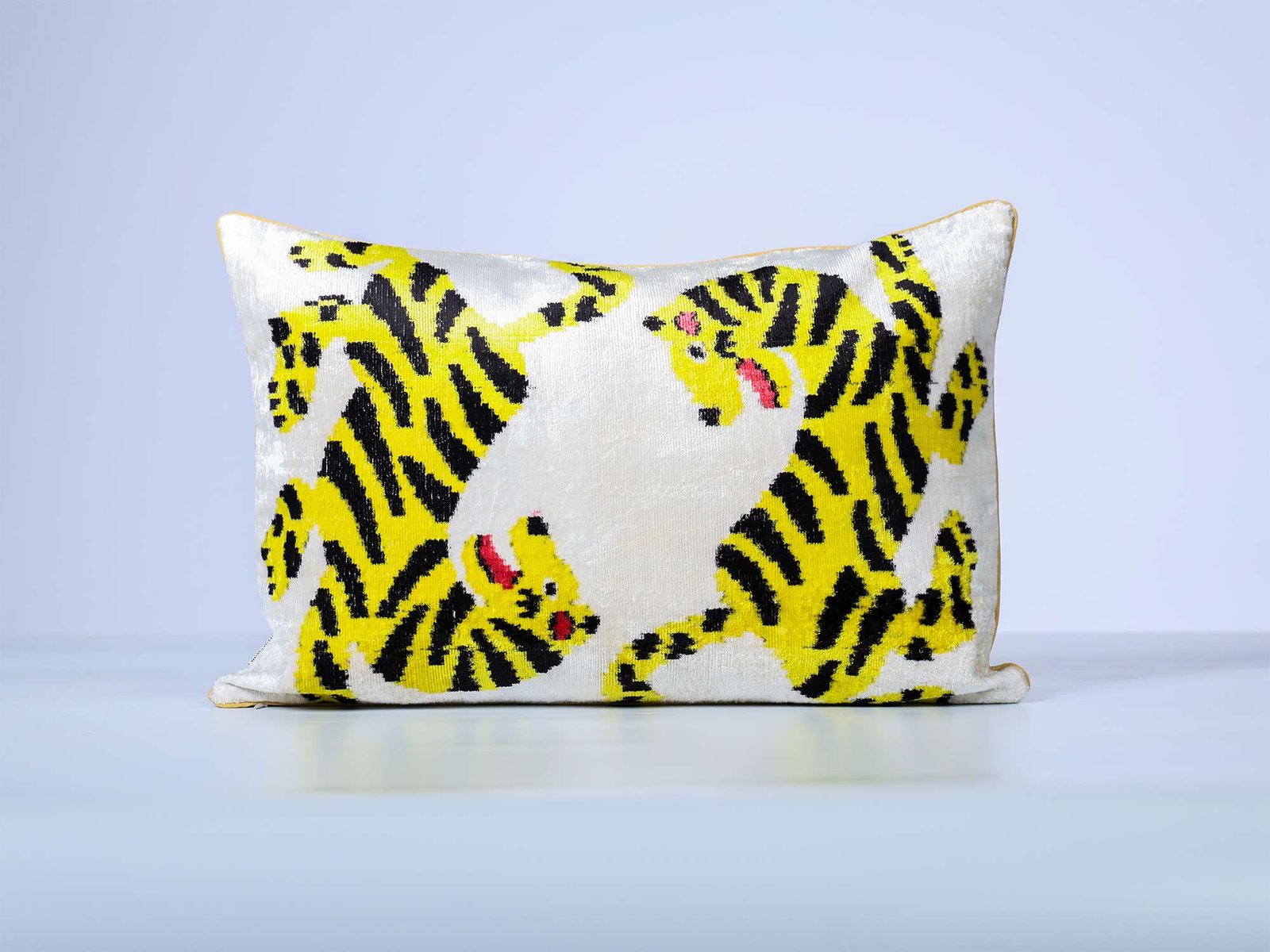 Yellow Tiger Handwoven Silk Velvet Lumbar Pillow Cover - Image 7
