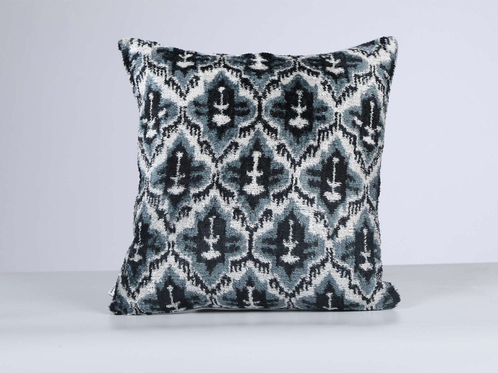 Grey Handwoven Silk Velvet Ikat Pillow Cover