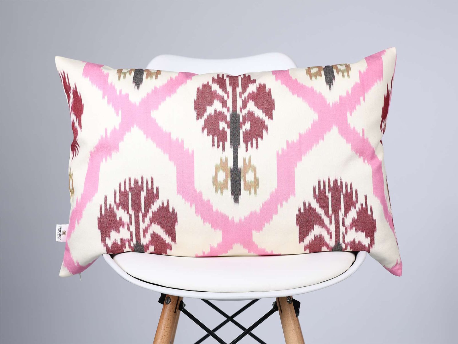 Pink Burgundy Ikat Pillow Cover