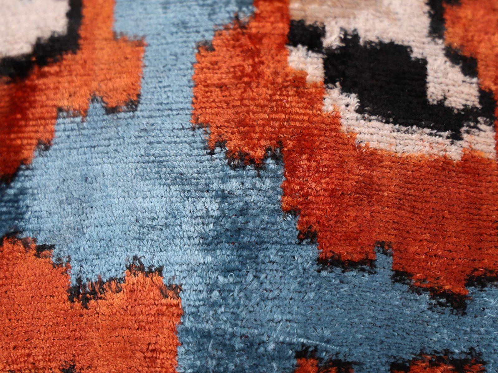 Orange Floral Handwoven Silk Velvet Ikat Pillow Cover